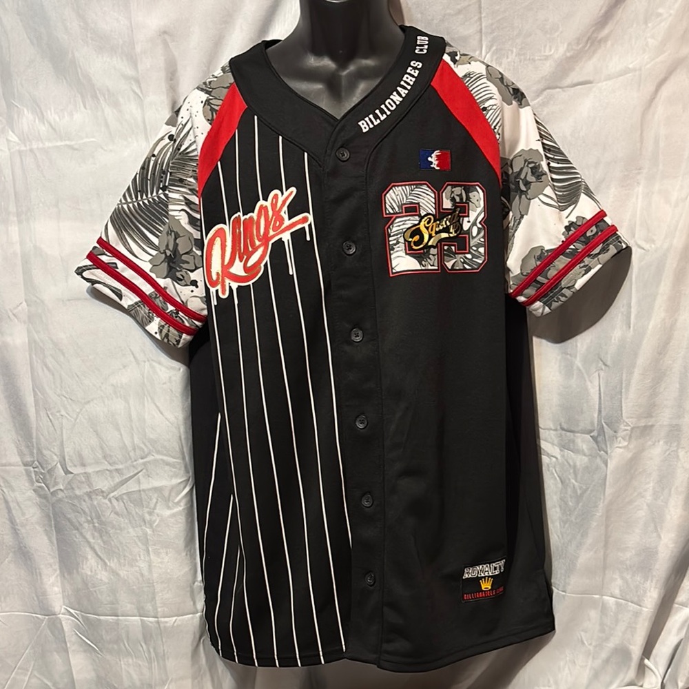 Bold Black and Red Split Design Baseball Jersey